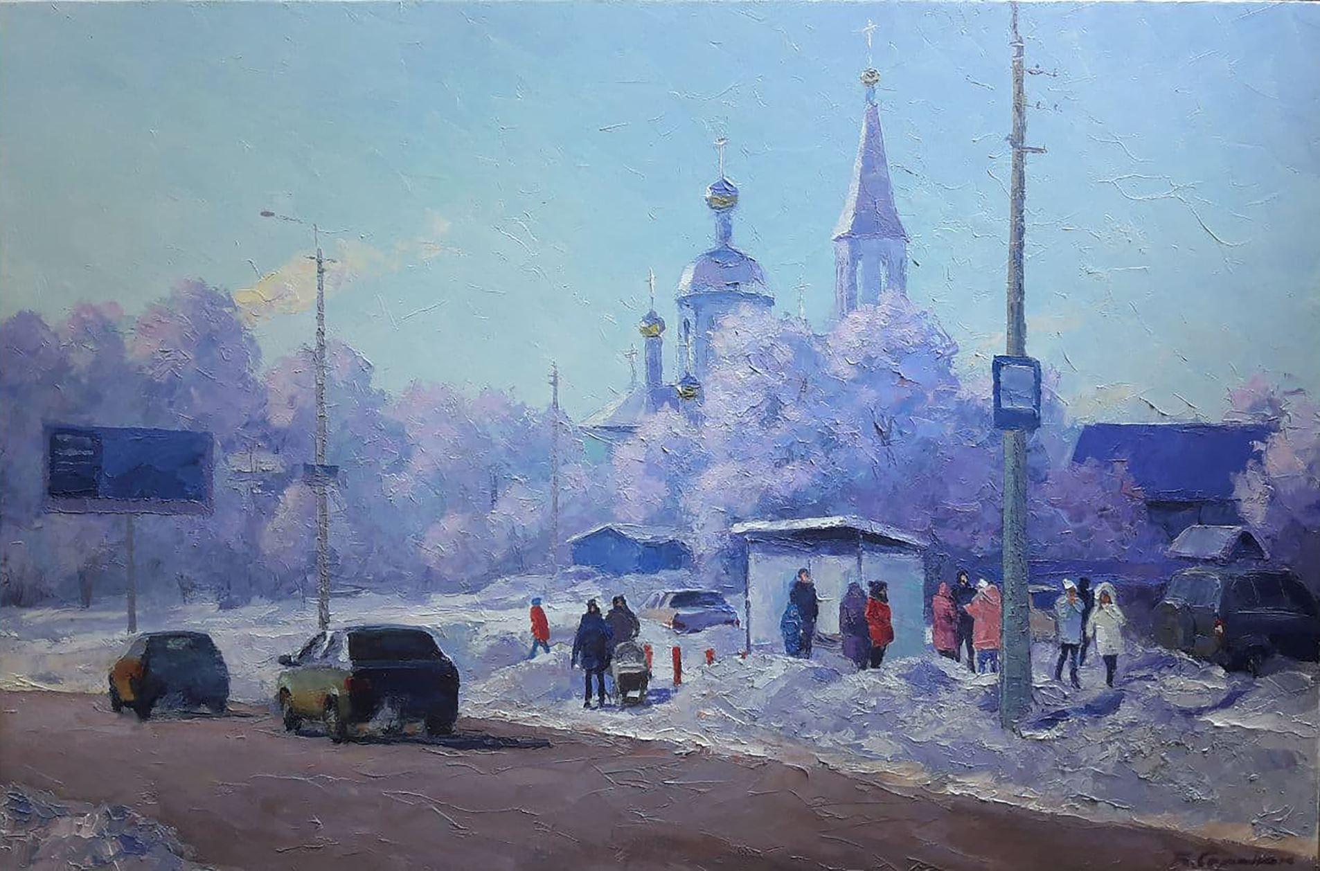 Boris Serdyuk  Landscape Painting - Kremenchug, Cityscape, Cossack stop, Original oil Painting, Ready to Hang