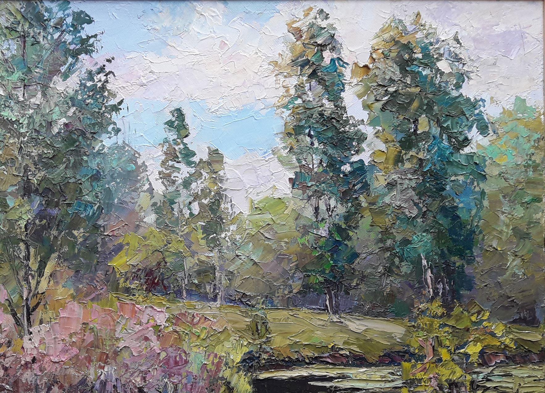 Lake near Taran, Landscape, Original oil Painting, Ready to Hang For Sale 1