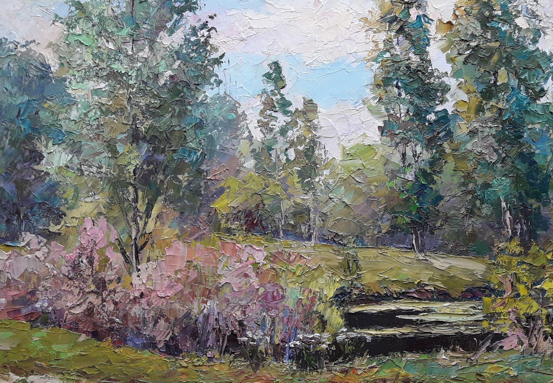 Lake near Taran, Landscape, Original oil Painting, Ready to Hang For Sale 3