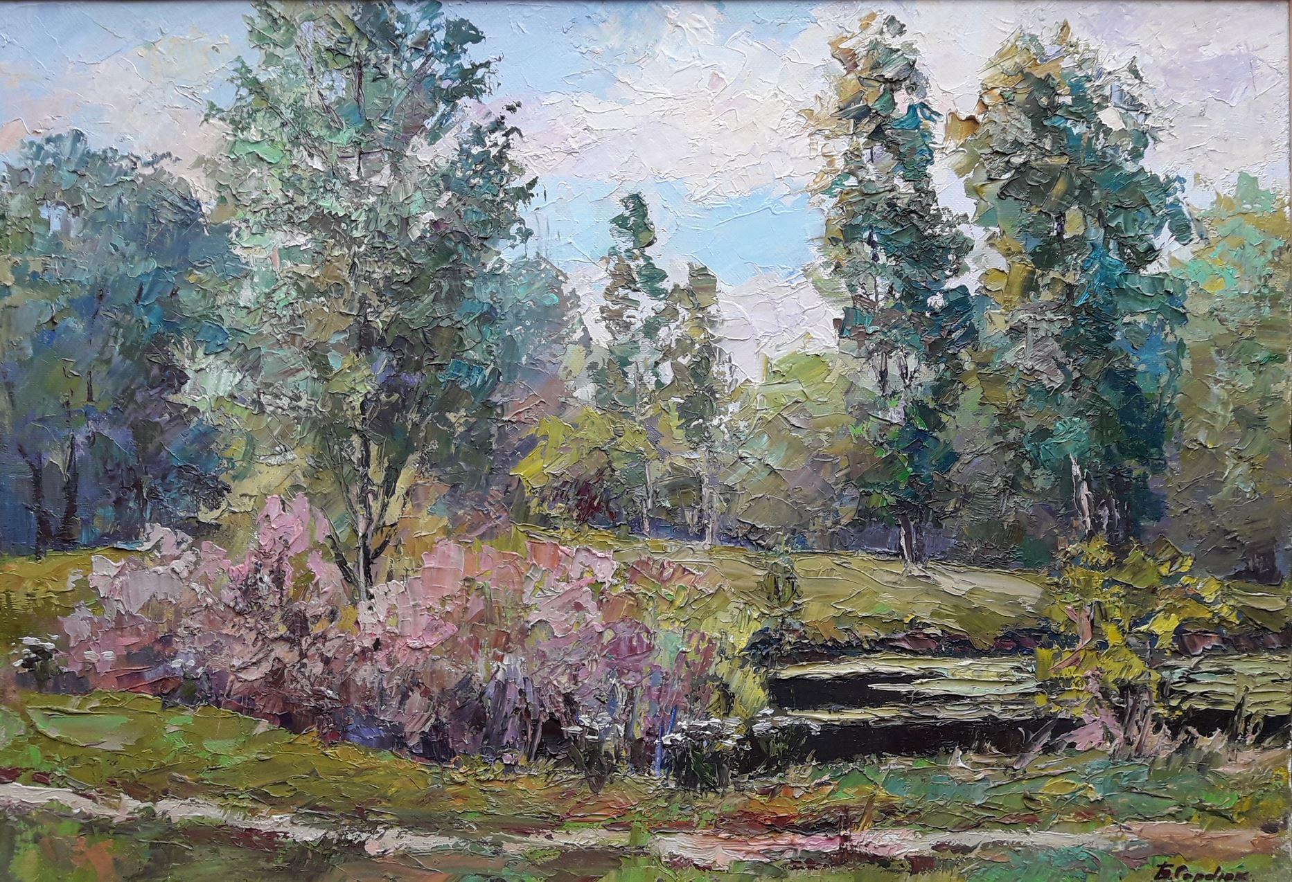 Landscape Painting Boris Serdyuk  - Le lac près de Taran, paysage, peinture à l'huile originale, prête à accrocher