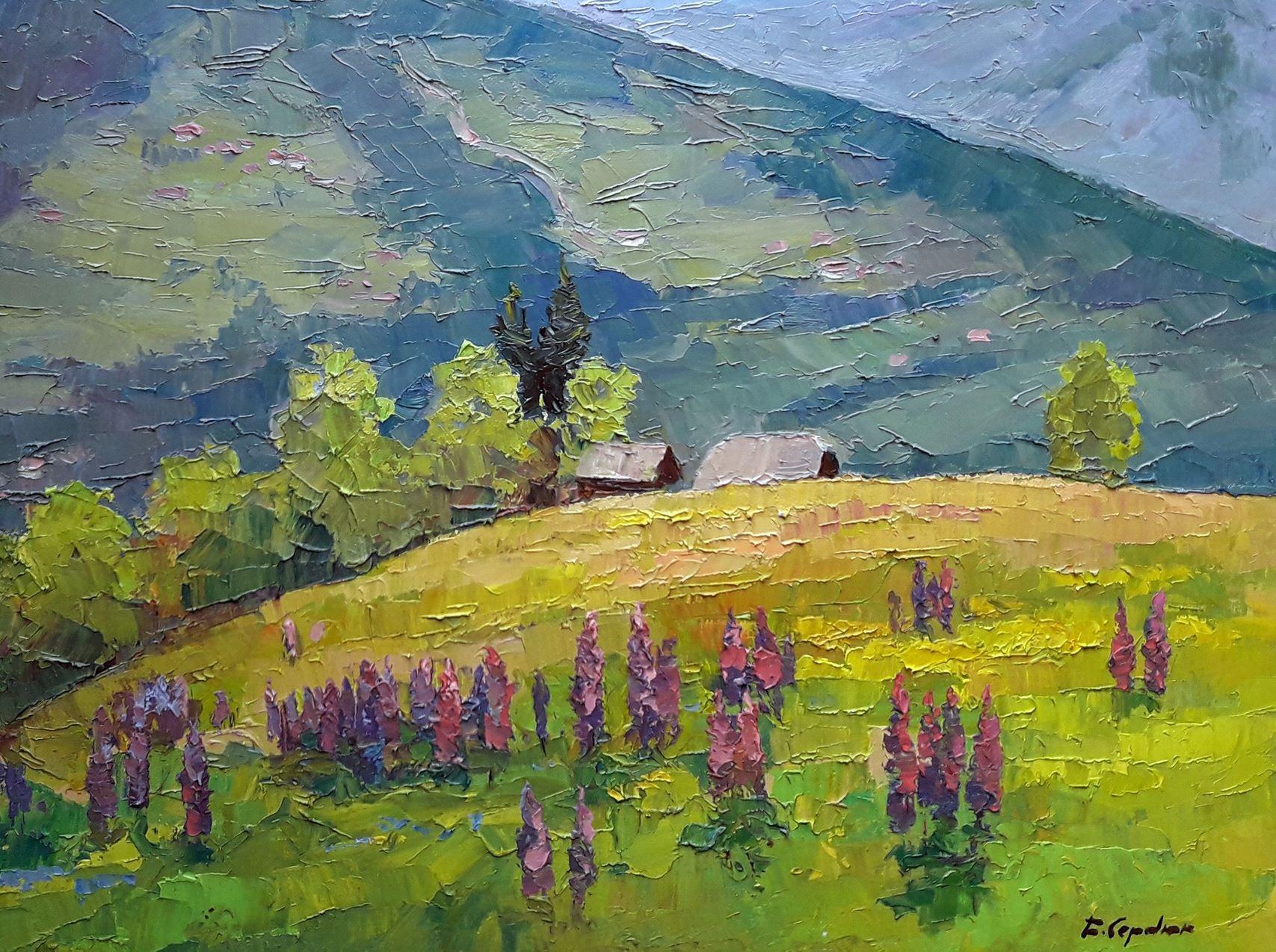 Lupino, Pittura ad olio originale, pronta da appendere - Painting di Boris Serdyuk 