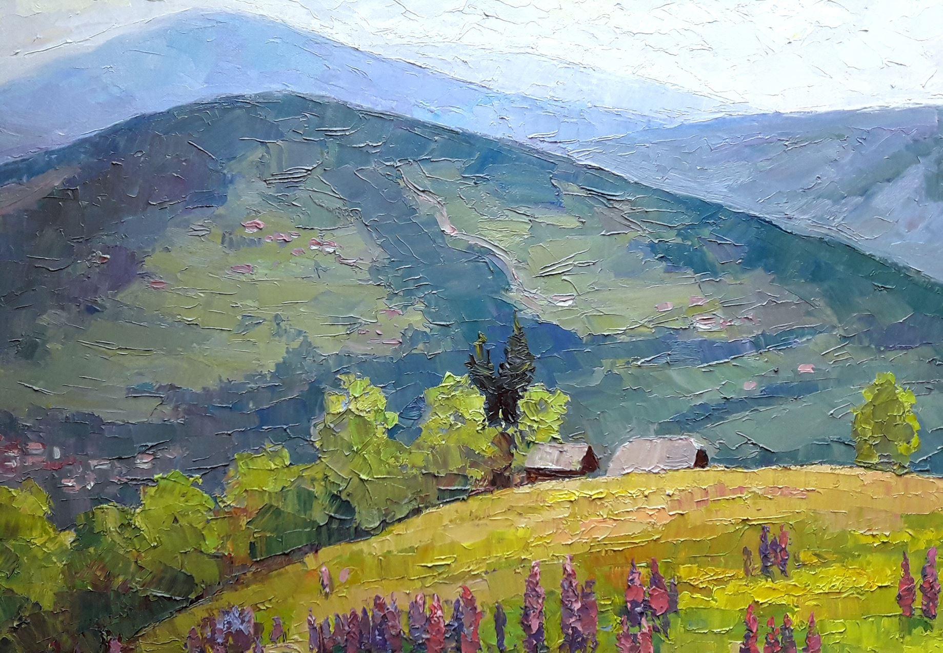 Lupino, Pittura ad olio originale, pronta da appendere - Painting Impressionismo di Boris Serdyuk 