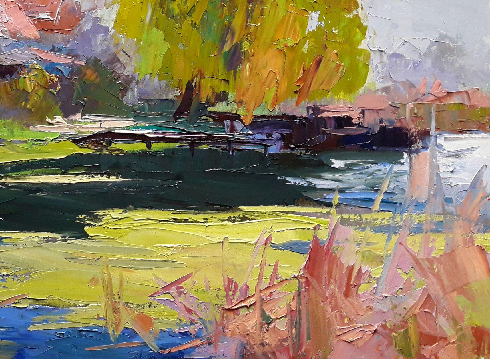 Mai, Landschafts-Impressionismus, Original-Ölgemälde in Öl, hängefertig (Braun), Landscape Painting, von Boris Serdyuk 