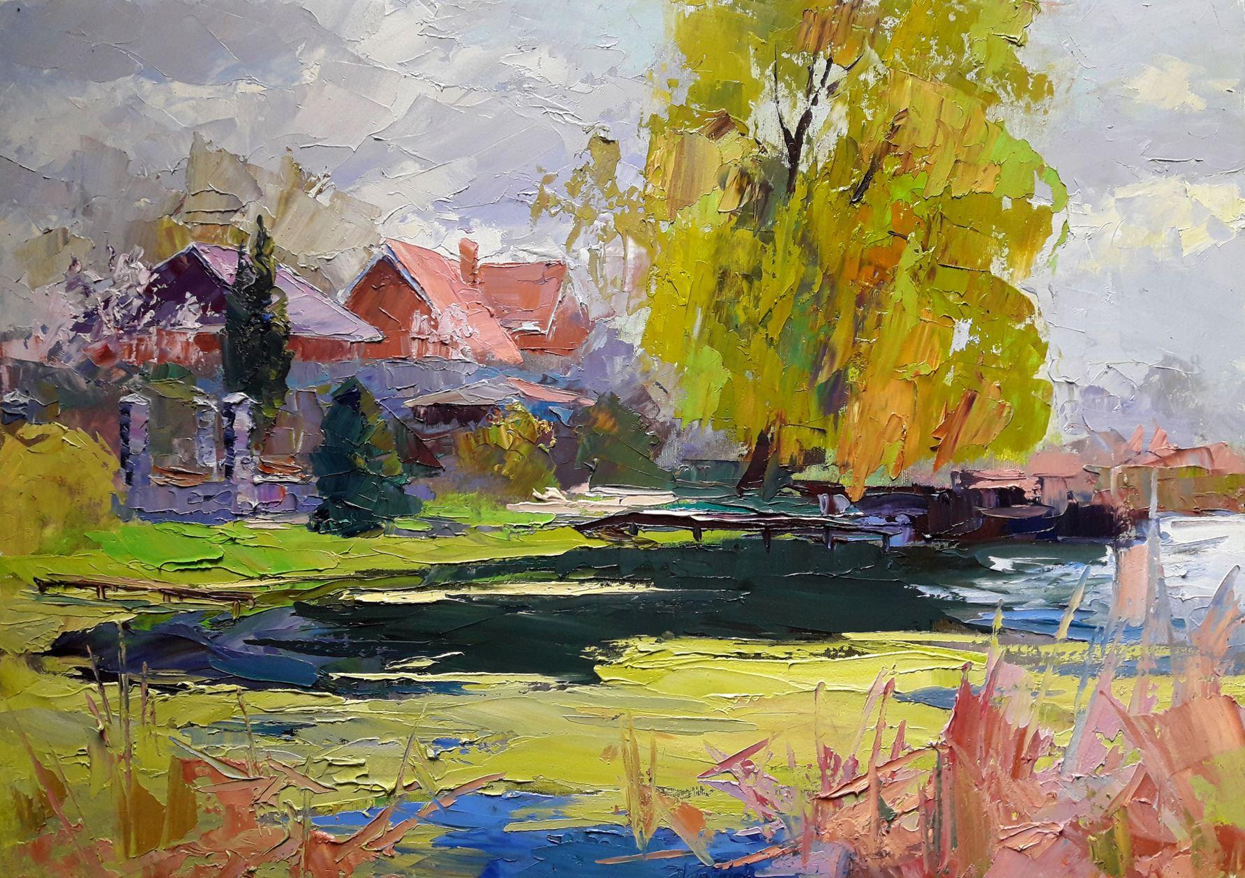 Landscape Painting Boris Serdyuk  - May, peinture à l'huile impressionniste originale, prête à être accrochée