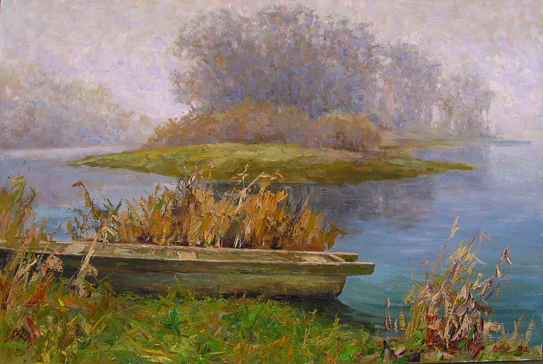 Boris Serdyuk  Landscape Painting - Morning Fog, Original oil Painting, Ready to Hang