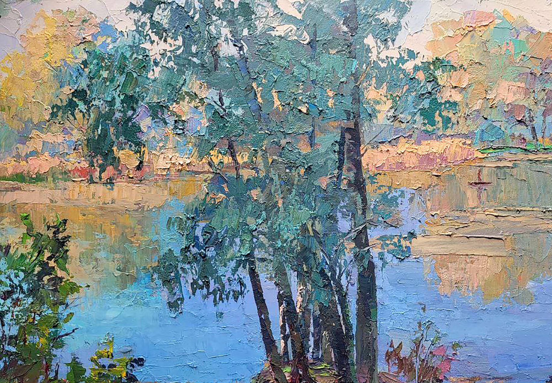 Morning on the lake, Landscape, Original oil Painting, Ready to Hang For Sale 2