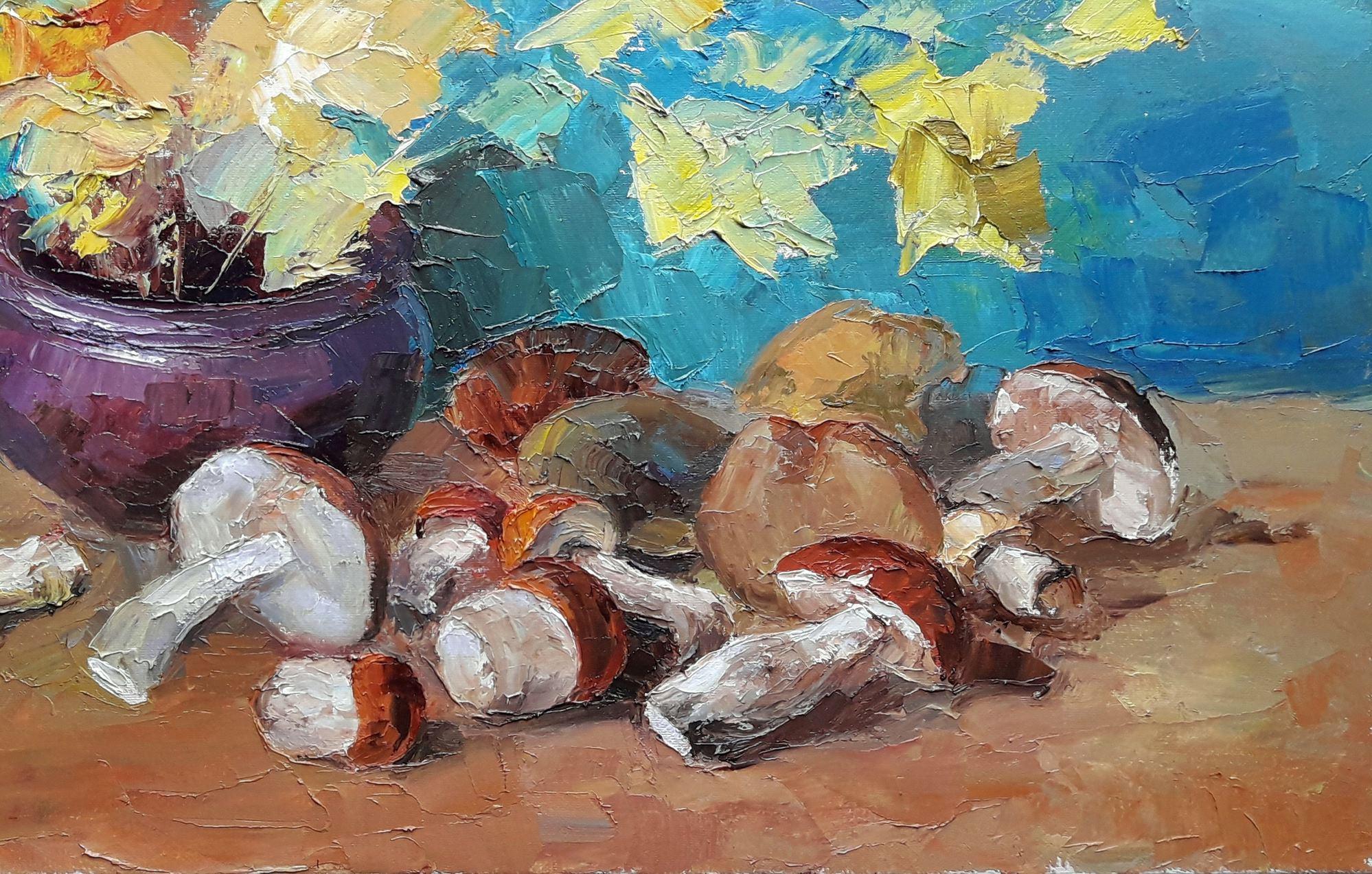 Mushroom time, Still life, Original oil Painting, Ready to Hang For Sale 2