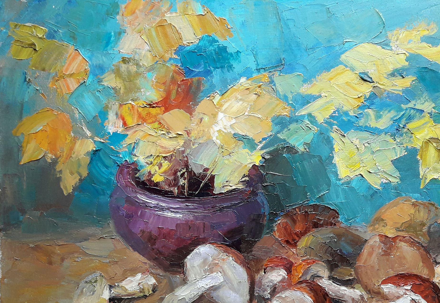 Mushroom time, Still life, Original oil Painting, Ready to Hang For Sale 3