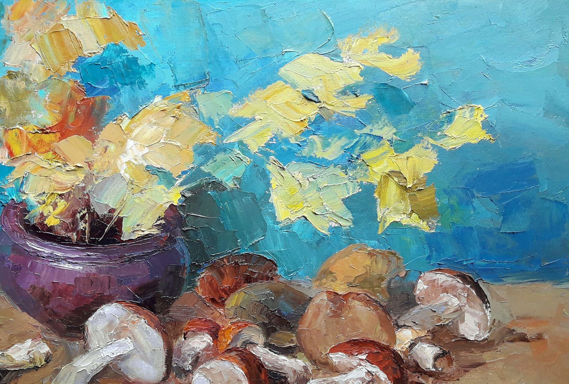 Mushroom time, Still life, Original oil Painting, Ready to Hang For Sale 4