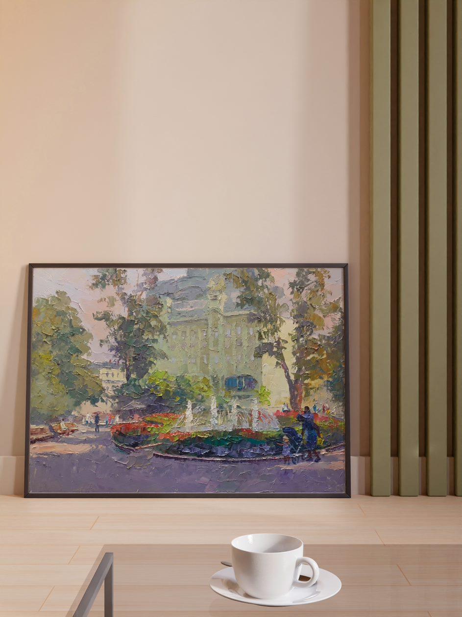 Odessa City Garden, Cityscape, Original oil Painting, Ready to Hang For Sale 1