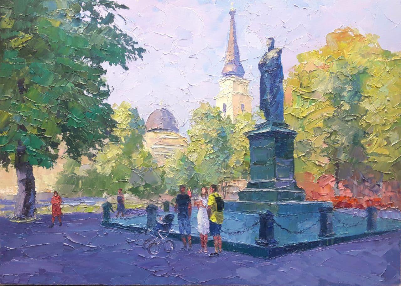 Boris Serdyuk  Landscape Painting - Odessa Monument to Count Vorontsov, Original oil Painting, Ready to Hang