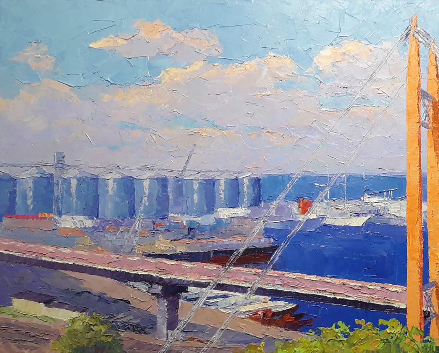 Odessa Port, Impressionism, Original oil Painting, Ready to Hang For Sale 1