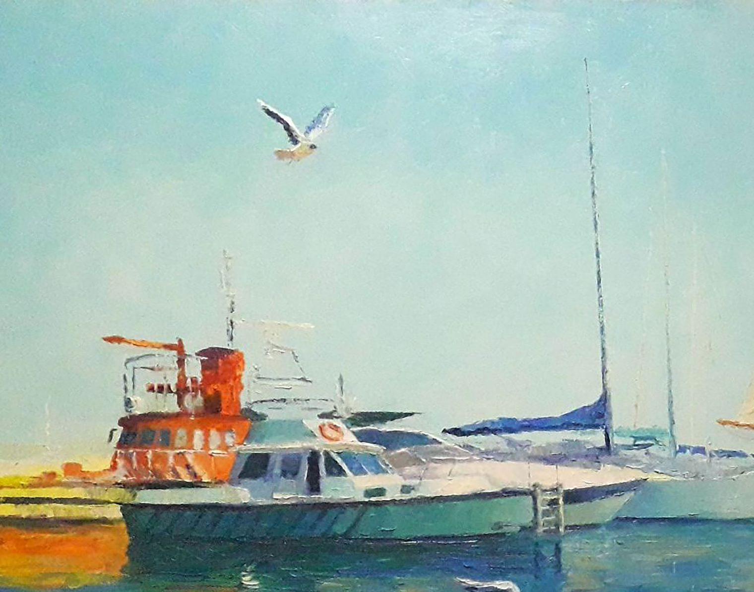 Odessa Port, Harbor, Original oil Painting, Ready to Hang For Sale 1