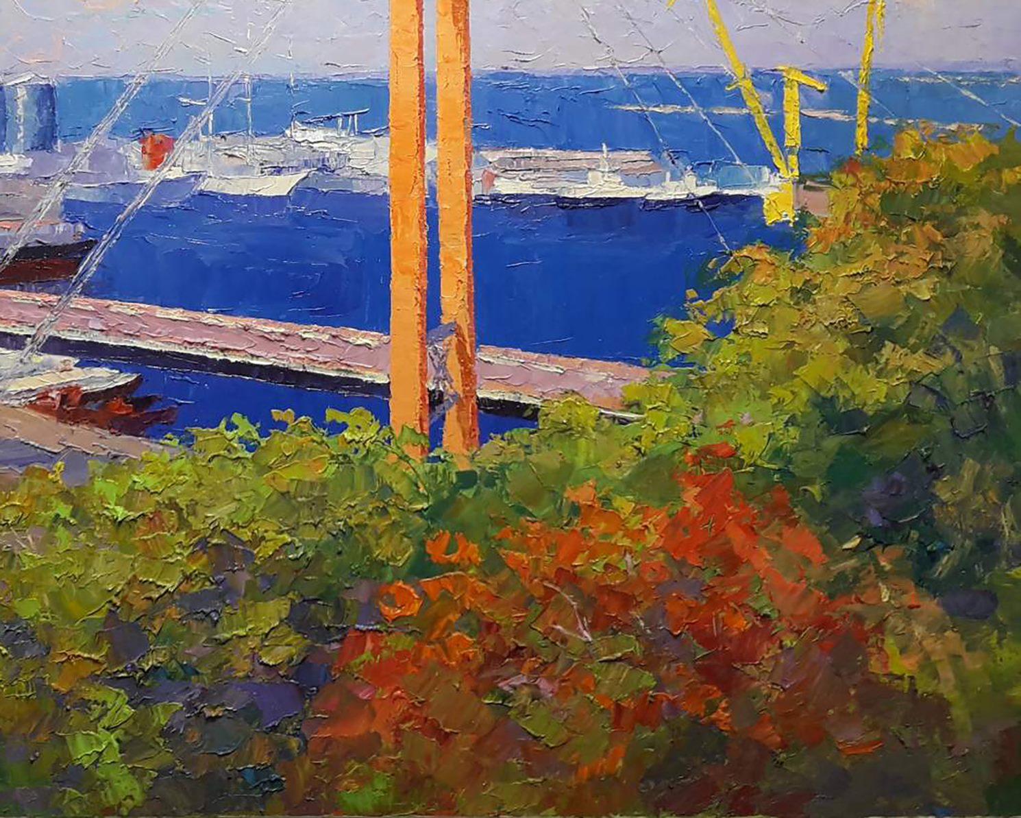 Odessa Port, Impressionism, Original oil Painting, Ready to Hang For Sale 2