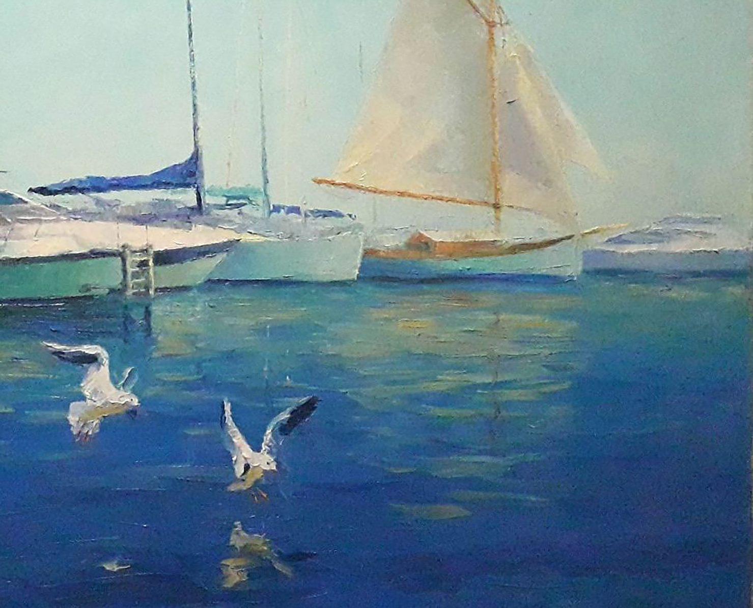 Odessa Port, Harbor, Original oil Painting, Ready to Hang For Sale 2
