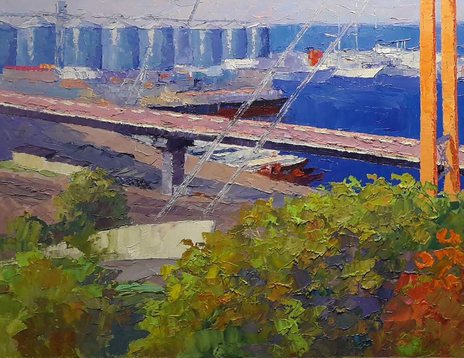 Odessa Port, Impressionism, Original oil Painting, Ready to Hang For Sale 3