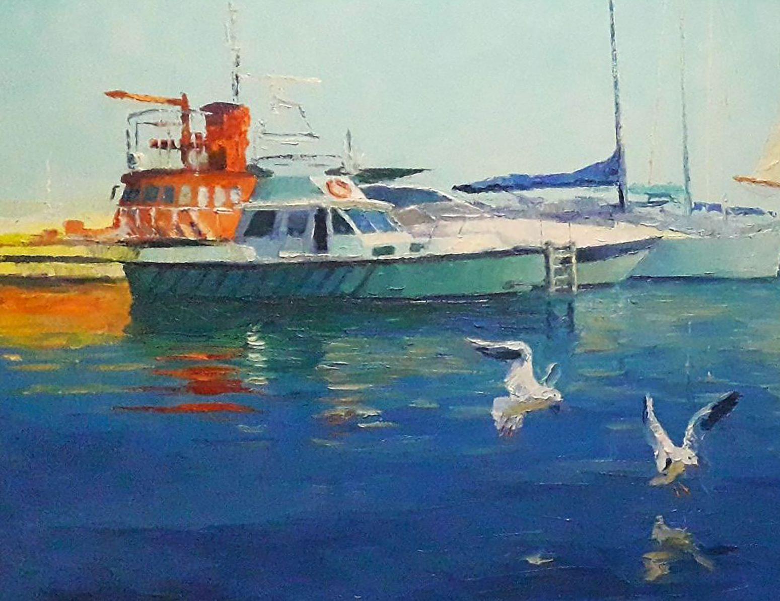 Odessa Port, Harbor, Original oil Painting, Ready to Hang For Sale 3