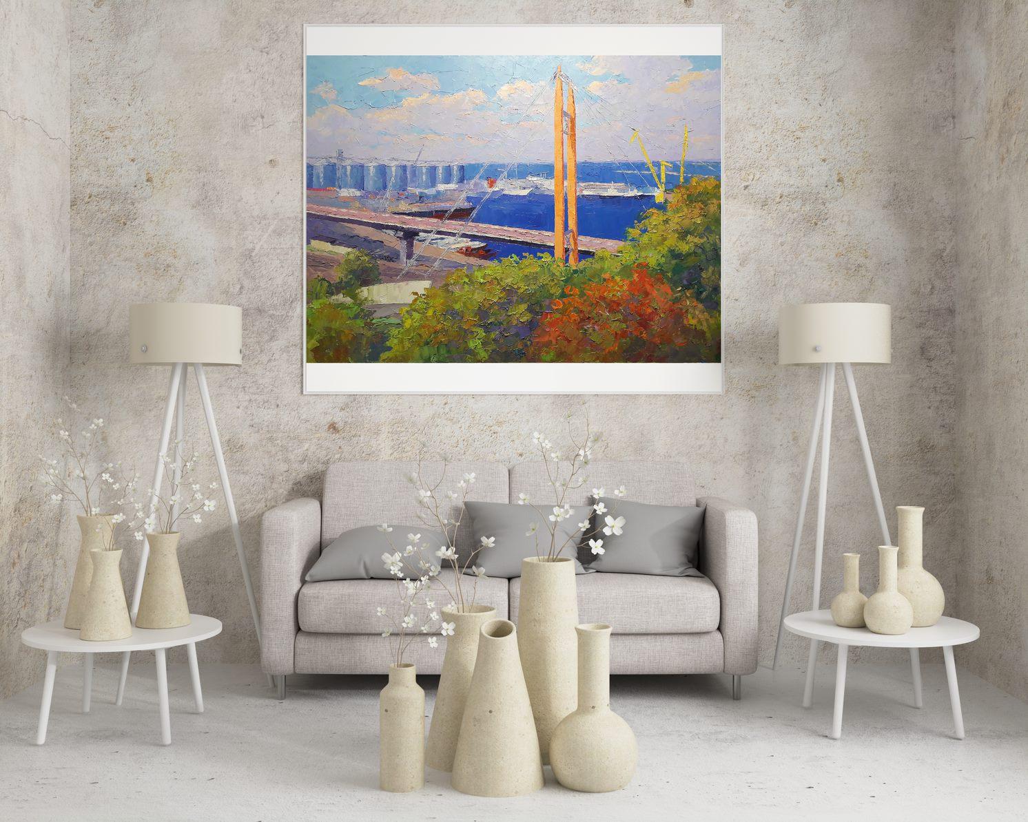 Odessa Port, Impressionism, Original oil Painting, Ready to Hang For Sale 5