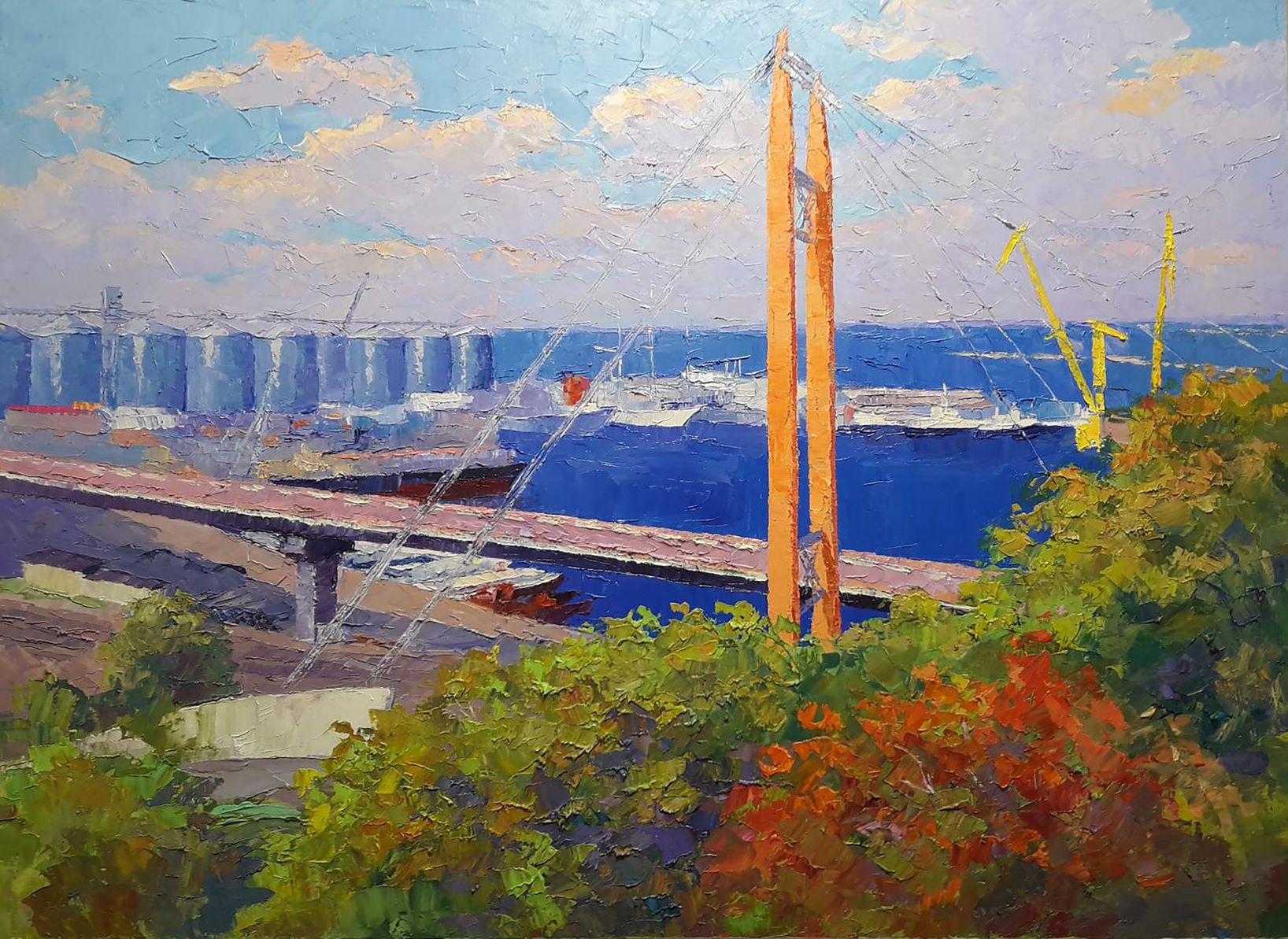 Boris Serdyuk  Landscape Painting - Odessa Port, Impressionism, Original oil Painting, Ready to Hang