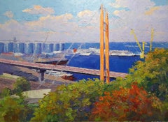 Odessa Port, Impressionismus, Original-Ölgemälde in Öl, hängefertig