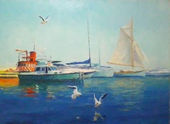 Odessa Port, Harbor, peinture à l'huile originale, prête à être accrochée