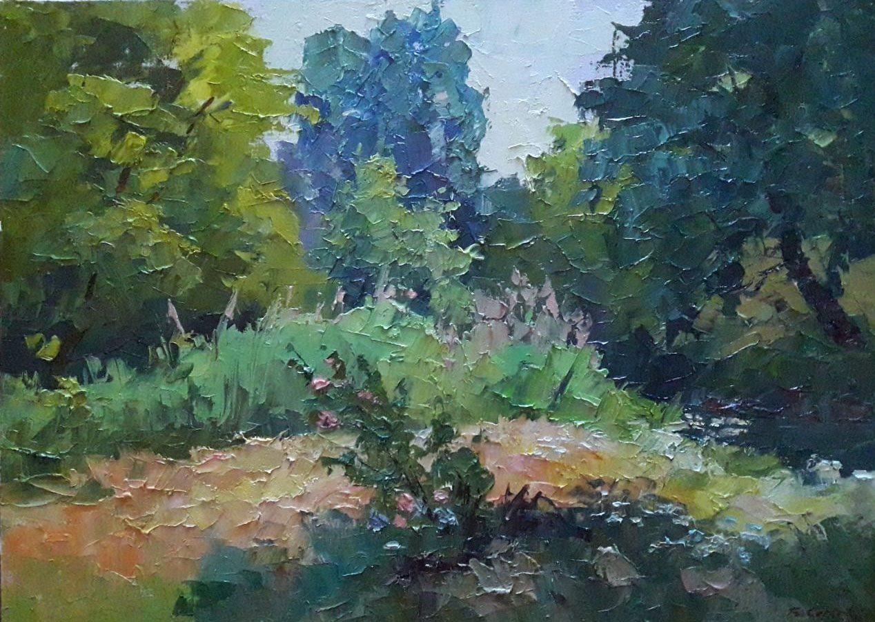 Boris Serdyuk  Landscape Painting - On the Lawn, Landscape, Impressionism, Original oil Painting, Ready to Hang