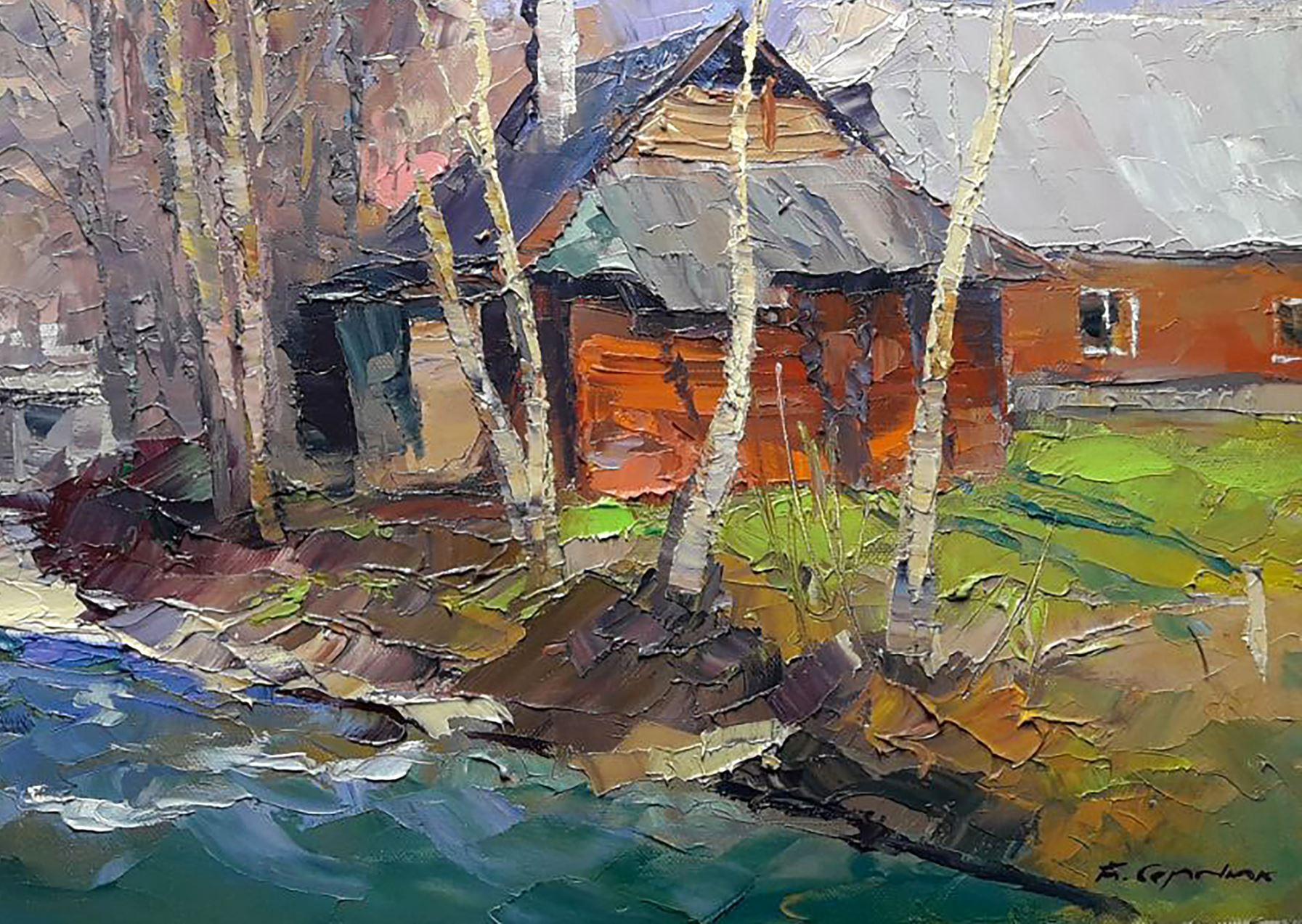 On the river Paradzhi, impressionnisme, peinture à l'huile originale, prête à être accrochée - Painting de Boris Serdyuk 