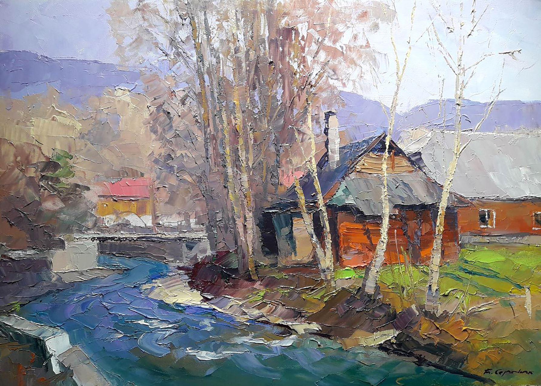 Landscape Painting Boris Serdyuk  - On the river Paradzhi, impressionnisme, peinture à l'huile originale, prête à être accrochée