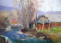 On the river Paradzhi, Impressionism, Original oil Painting, Ready to Hang