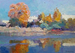 Au-dessus de l'eau, automne, impressionnisme, peinture à l'huile originale, prête à être accrochée