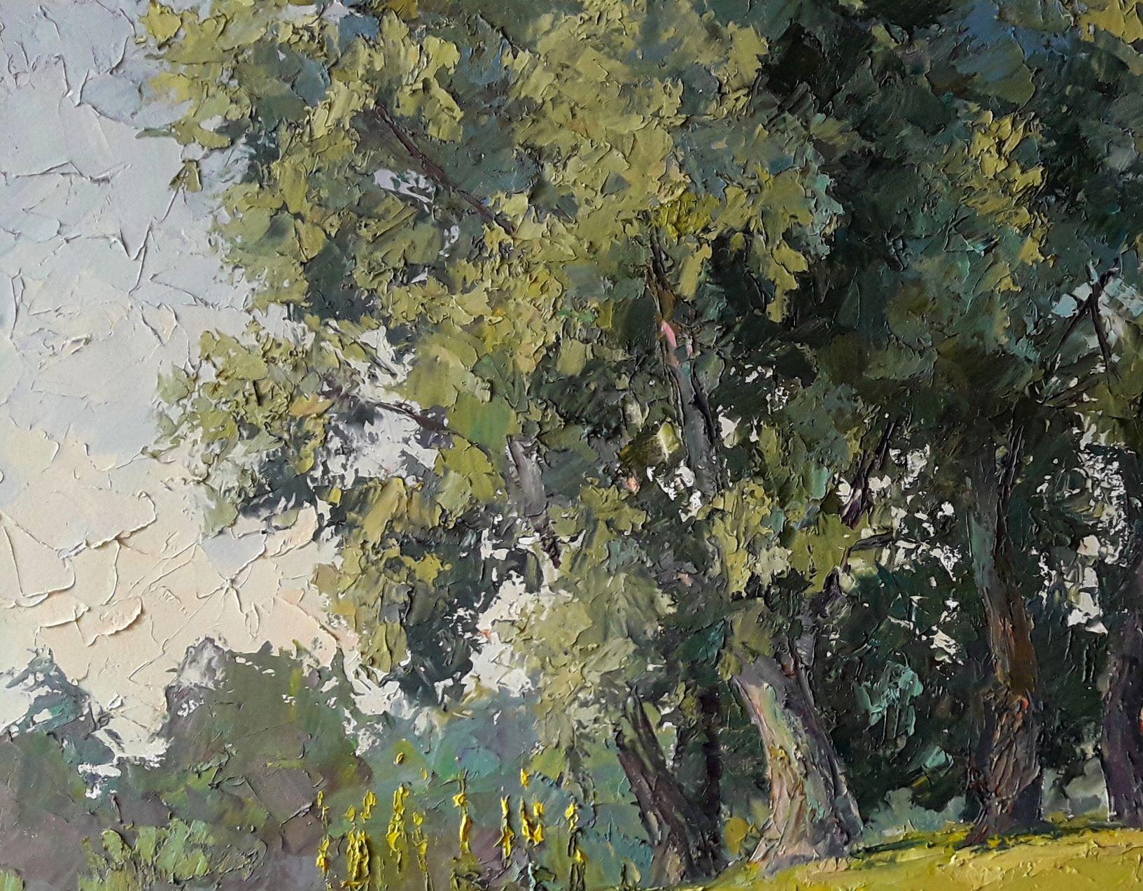 Artist: Boris Serdyuk 
Work: Original oil painting, handmade artwork, one of a kind 
Medium: Oil on Canvas
Style: Impressionism
Year: 2020
Title: Poplars
Size: 23.5