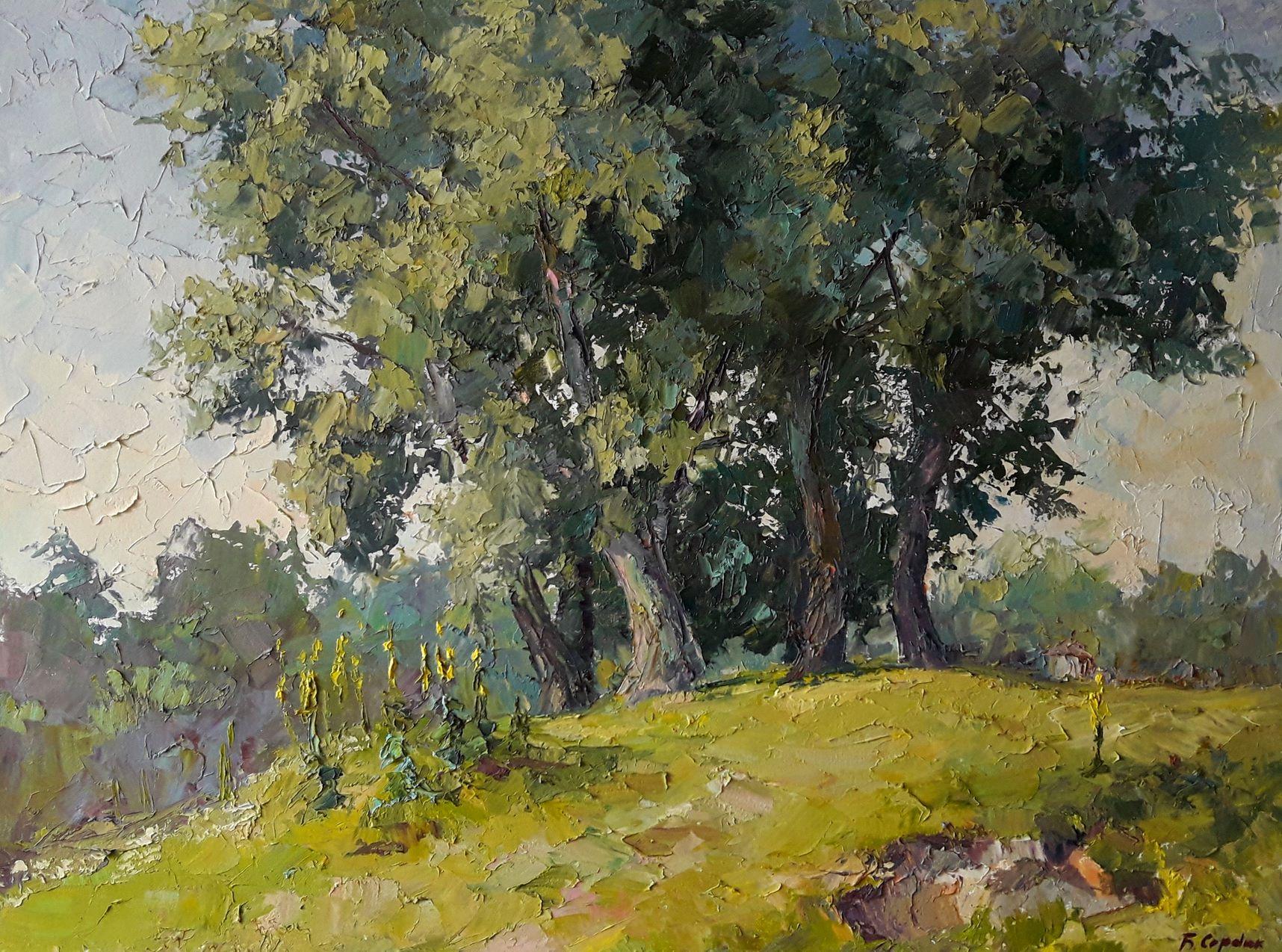 Boris Serdyuk  Landscape Painting - Poplars, Original oil Painting, Ready to Hang