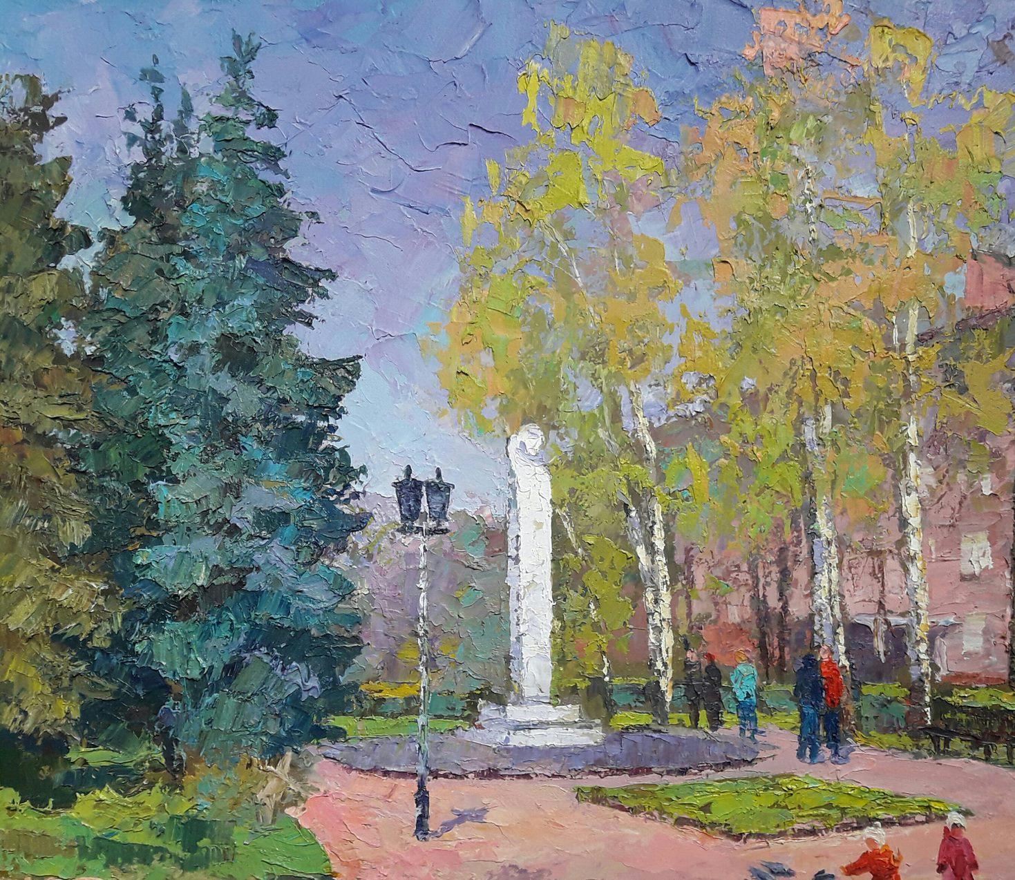 Peinture à l'huile originale de Pushkin Boulevard, prête à accrocher - Impressionnisme Painting par Boris Serdyuk 