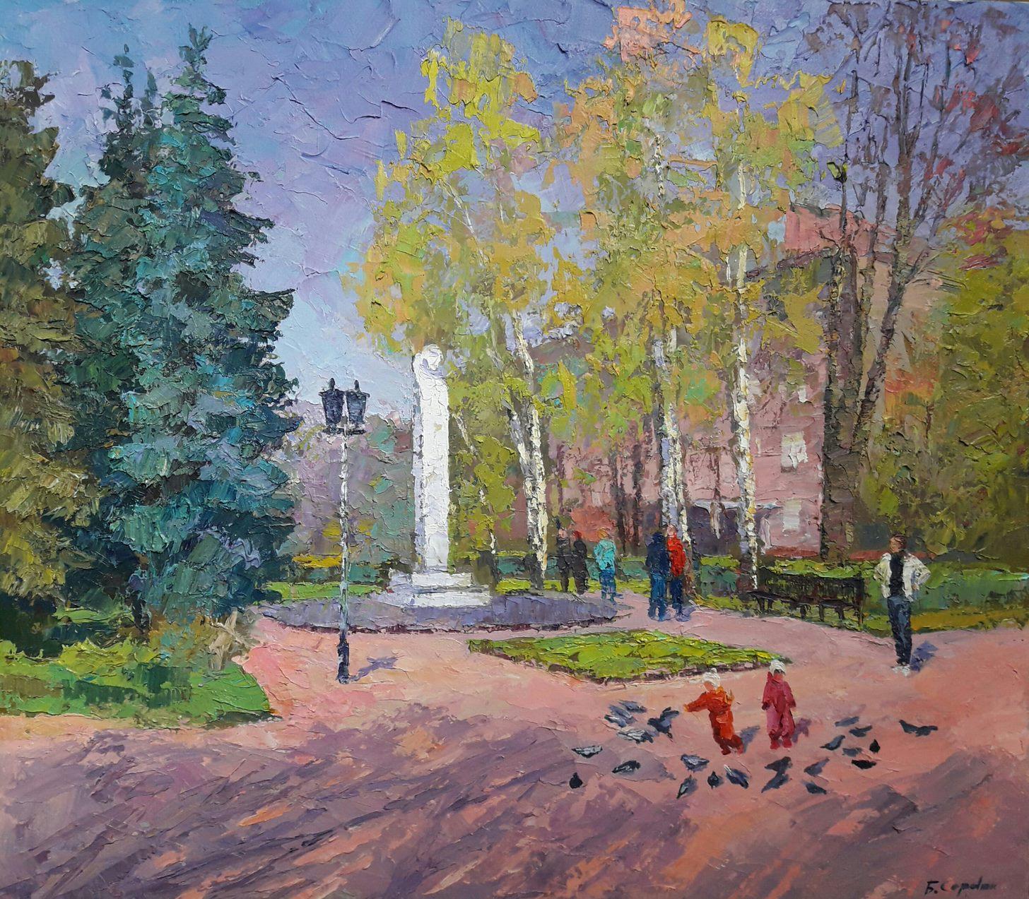 Boris Serdyuk  Landscape Painting - Pushkin Boulevard, Original oil Painting, Ready to Hang