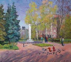 Pushkin Boulevard, Original oil Painting, Ready to Hang