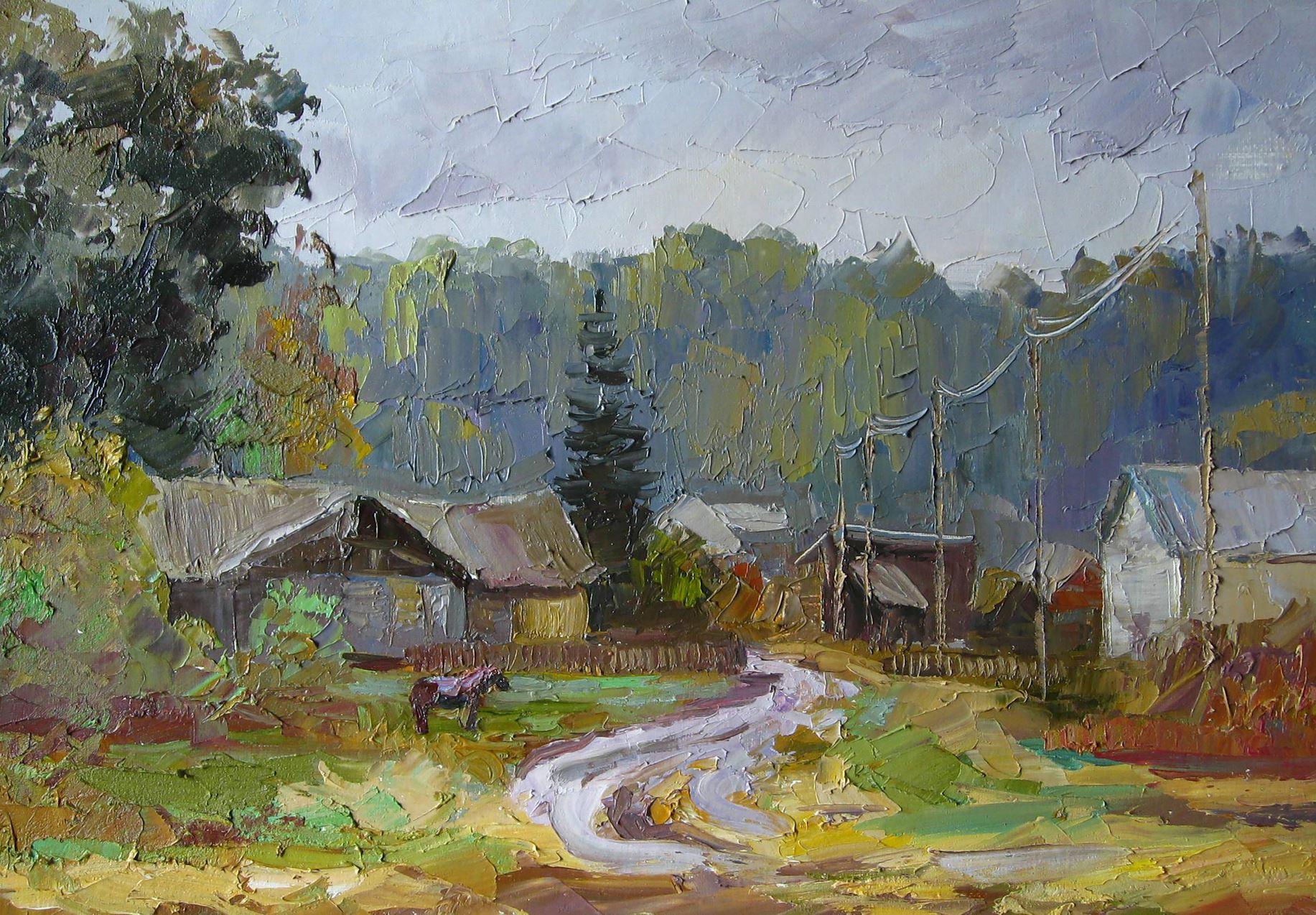 Day pluie, peinture à l'huile originale, prête à être accrochée - Impressionnisme Painting par Boris Serdyuk 