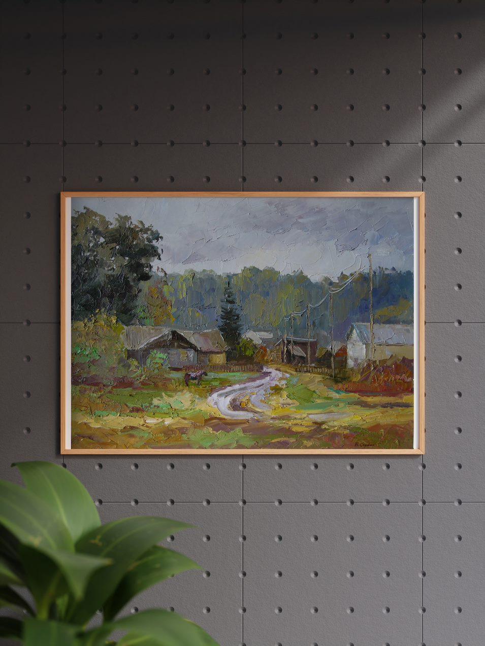 Day pluie, peinture à l'huile originale, prête à être accrochée - Gris Landscape Painting par Boris Serdyuk 