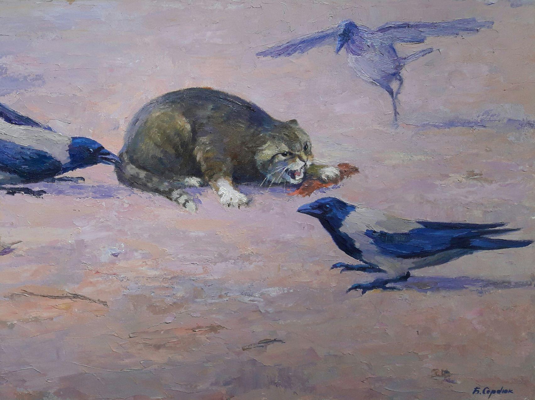 Raven Strategy, Cat, Original oil Painting, Ready to Hang For Sale 1