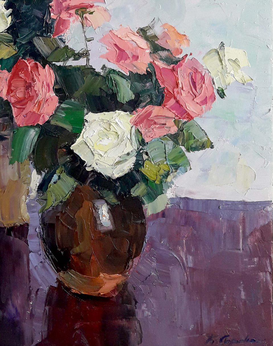 Roses for a Loved one, Flowers, Original oil Painting, Ready to Hang For Sale 2