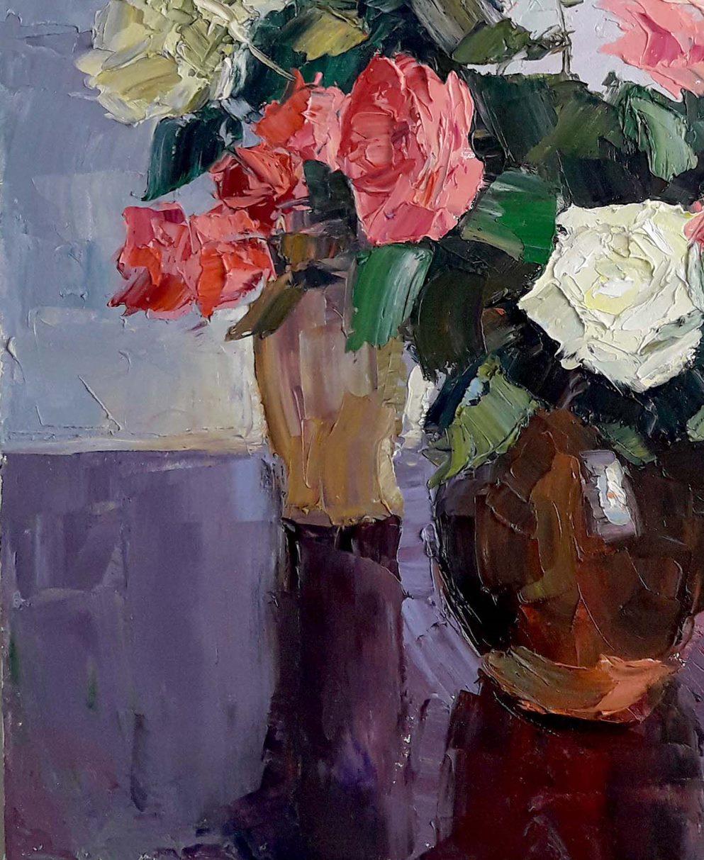 Roses for a Loved one, Flowers, Original oil Painting, Ready to Hang For Sale 3