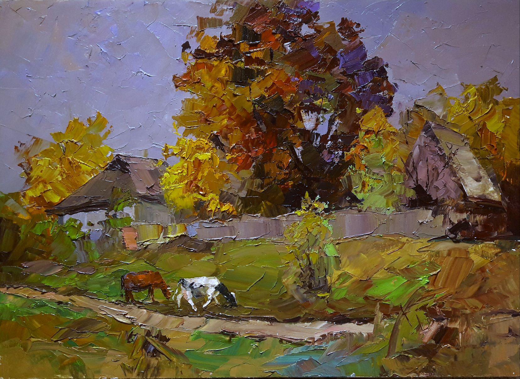 Rural Landscape, Impressionism, Original oil Painting, Ready to Hang