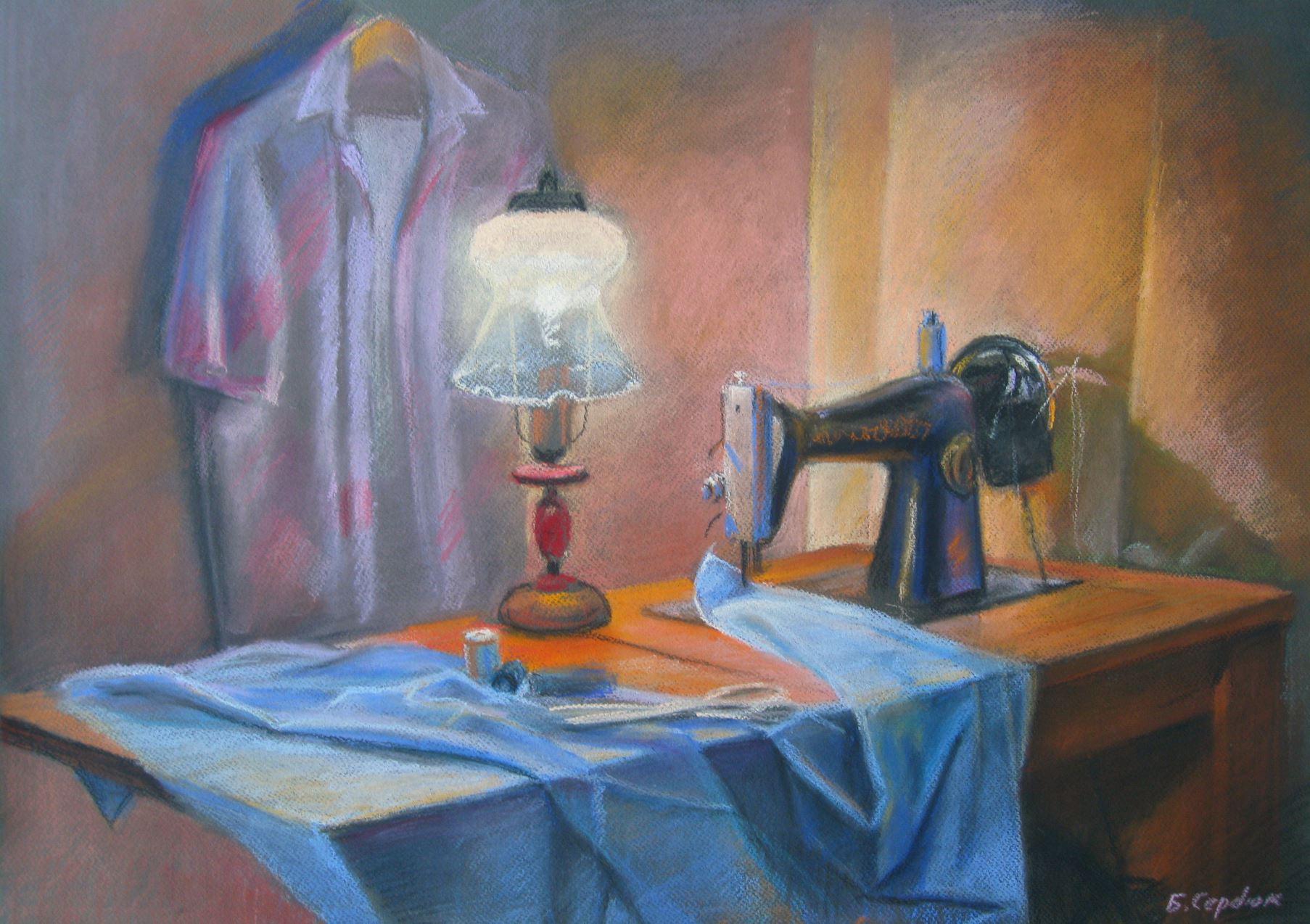 Seamstress-Ecke, Original-Ölgemälde in Öl, hängefertig