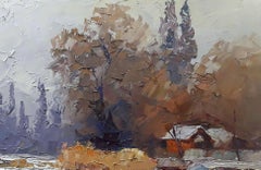 Skating rink, winter, Original oil Painting, Ready to Hang