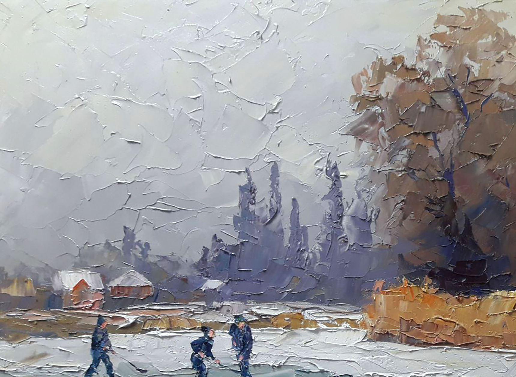 Tapis de patinage, hiver, peinture à l'huile originale, prête à accrocher - Impressionnisme Painting par Boris Serdyuk 