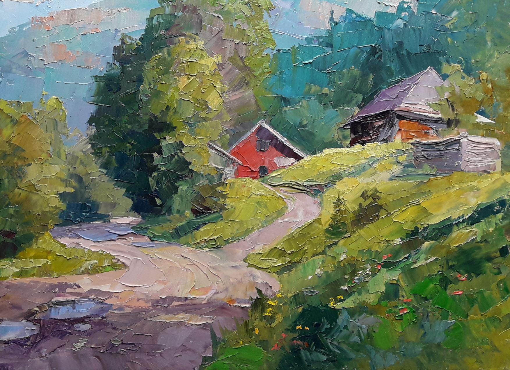 Partout dans les montagnes, paysage, peinture à l'huile originale, prête à accrocher - Gris Landscape Painting par Boris Serdyuk 