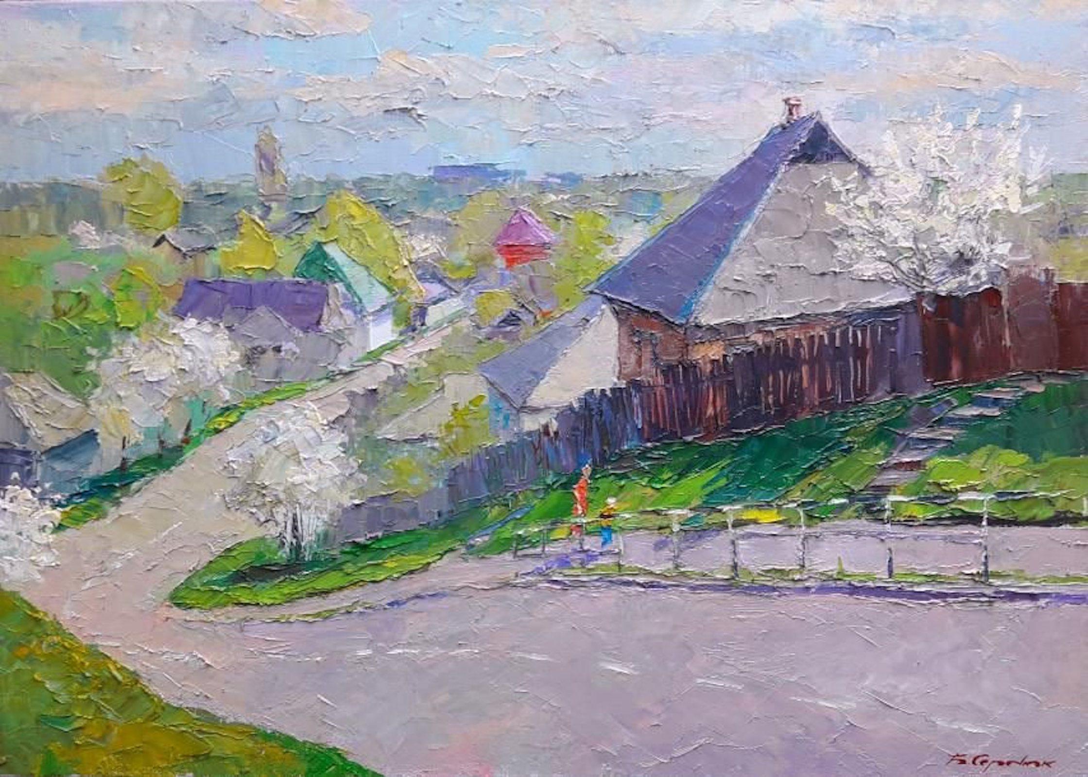 Landscape Painting di Boris Serdyuk  - Colori di primavera, Impressionismo, Pittura a olio originale, pronta da appendere