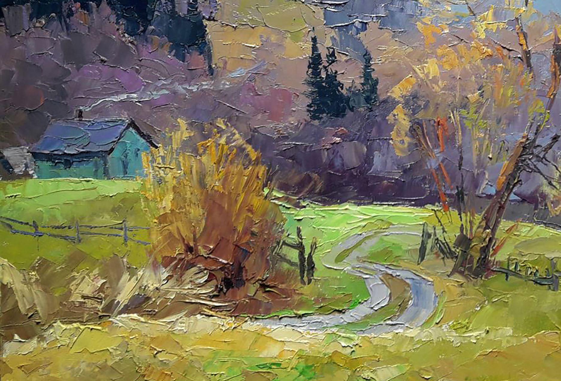 Spring de la région d'Ivano-Frankivsk, peinture à l'huile originale, prête à accrocher - Impressionnisme Painting par Boris Serdyuk 
