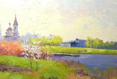 Spring in Poltava Region, landscape, Original oil Painting, Ready to Hang