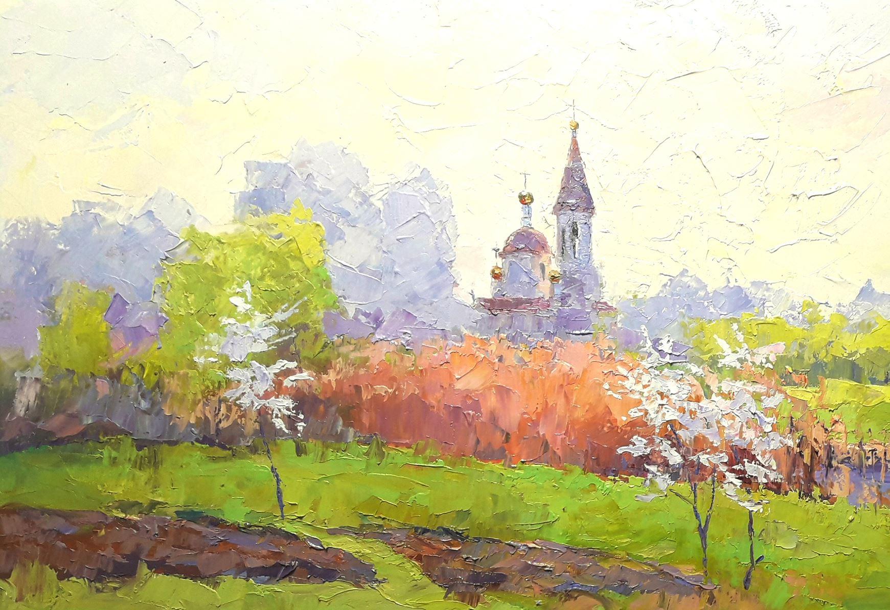 Frühling in der Region Poltava, Landschaft, Original-Ölgemälde, hängefertig (Impressionismus), Painting, von Boris Serdyuk 