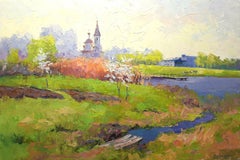 Frühling in der Region Poltava, Landschaft, Original-Ölgemälde, hängefertig